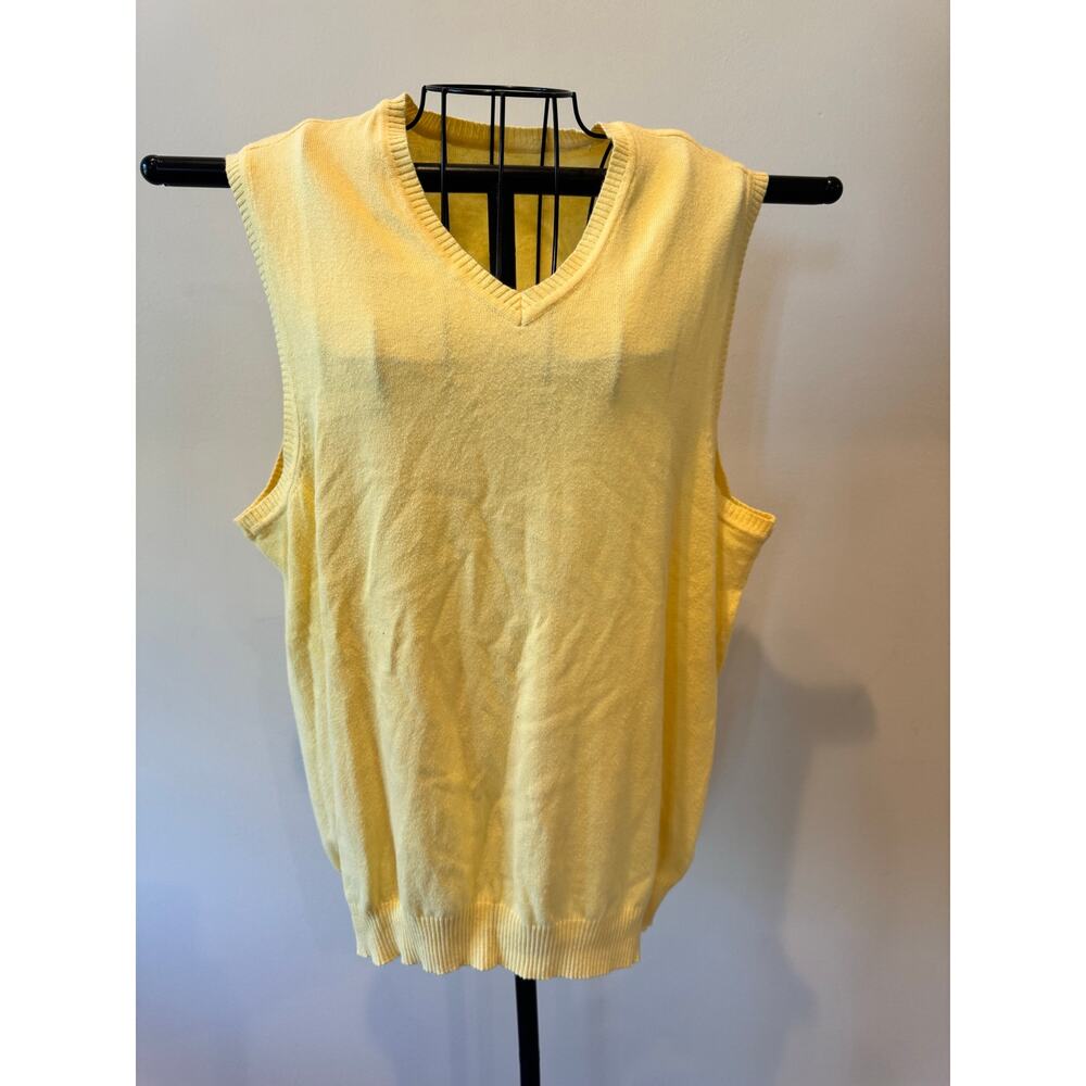 Club Room Sweater Vest Mens Medium Yellow V Neck Cotton Preppy